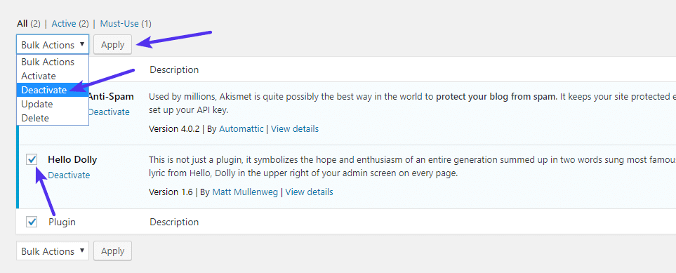 How to bulk disable WordPress plugins from dashboard