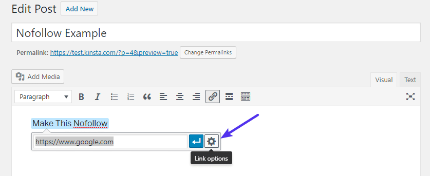 Open the link settings area