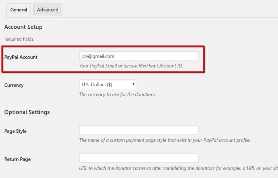 PayPal donations plugin PayPal account