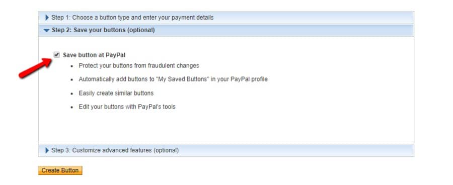Save button at PayPal