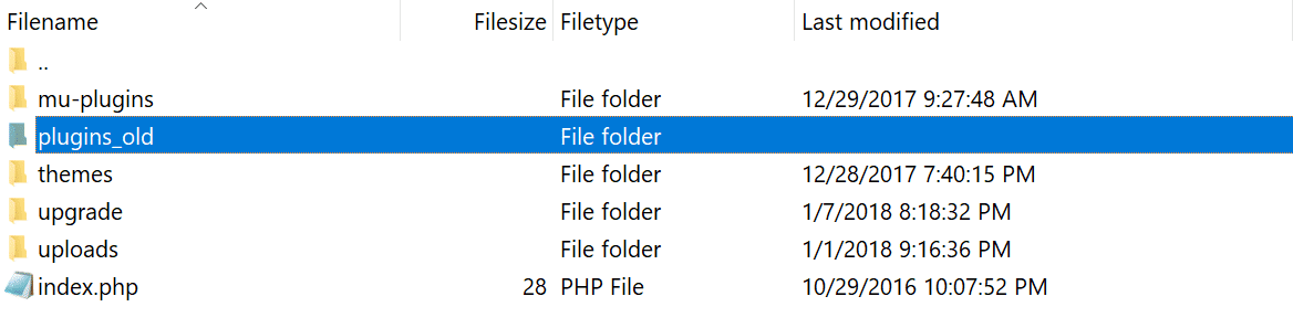 SFTP přejmenuje složku plugins