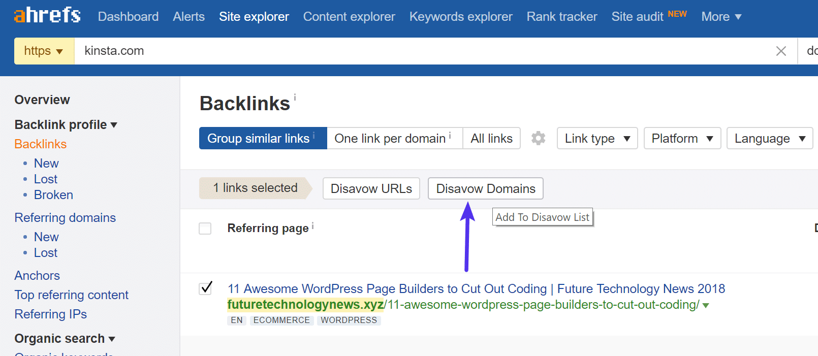 Ahrefs disavow domain