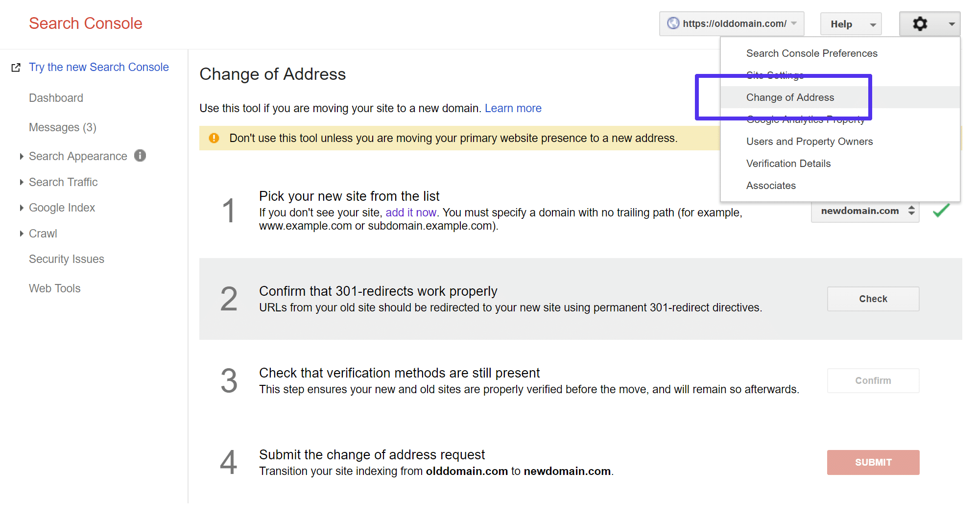 Change of Address with Google Search Console