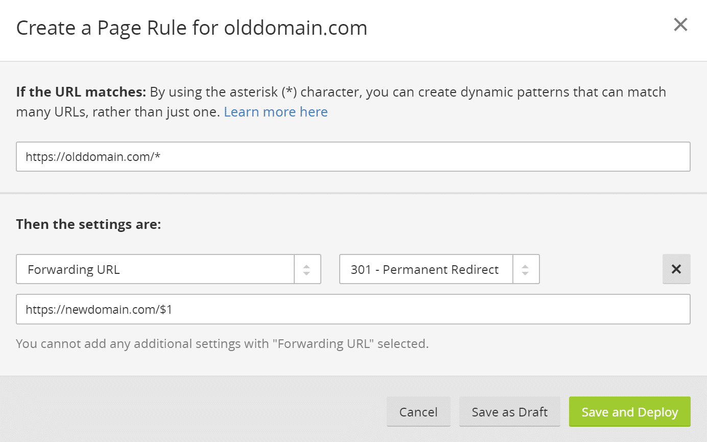 Cloudflare 301 redirect page rule