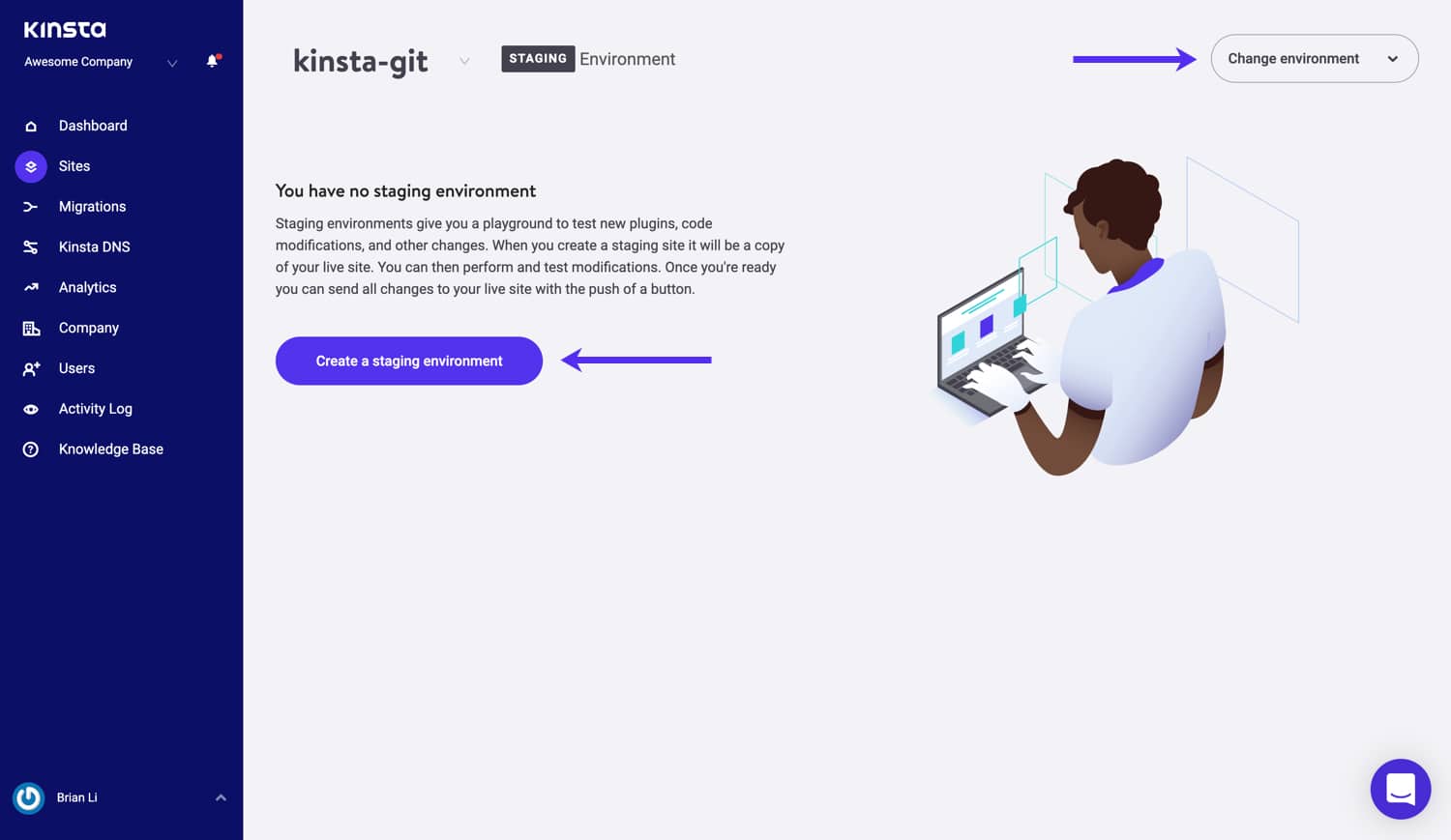 Create a staging environment in MyKinsta.