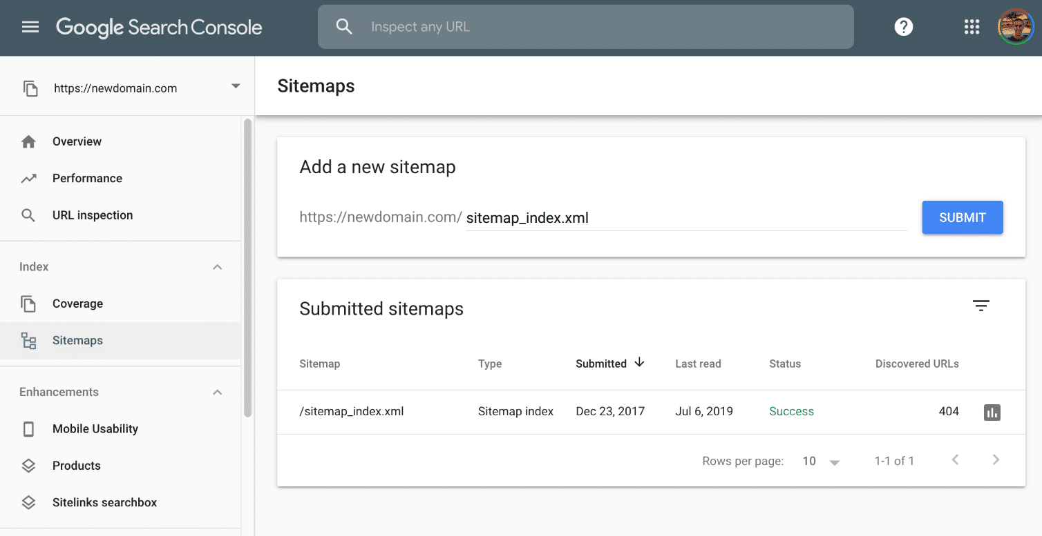 Submit sitemap file in Google Search Console