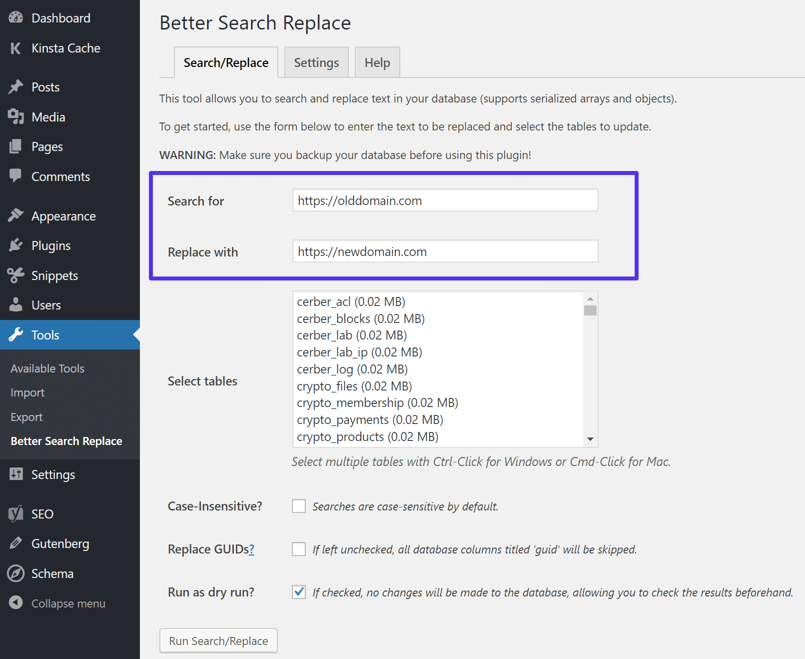 Update domain with Better Search and Replace