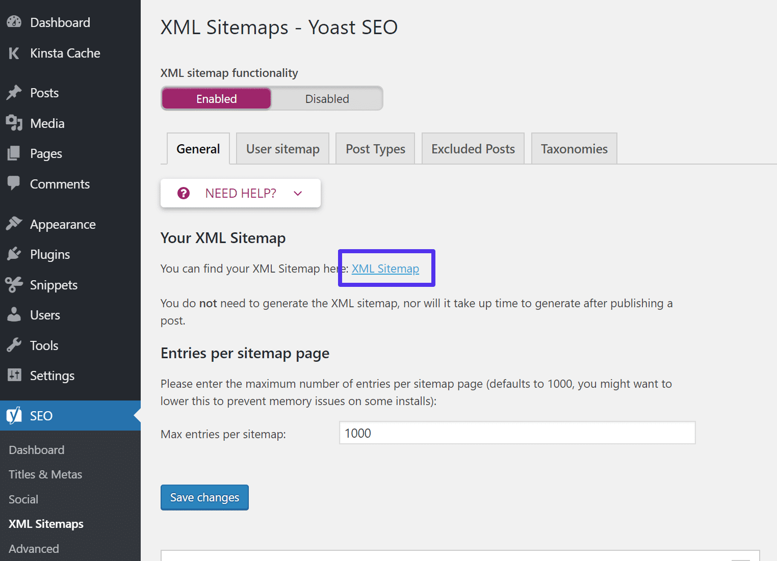 WordPress sitemap file