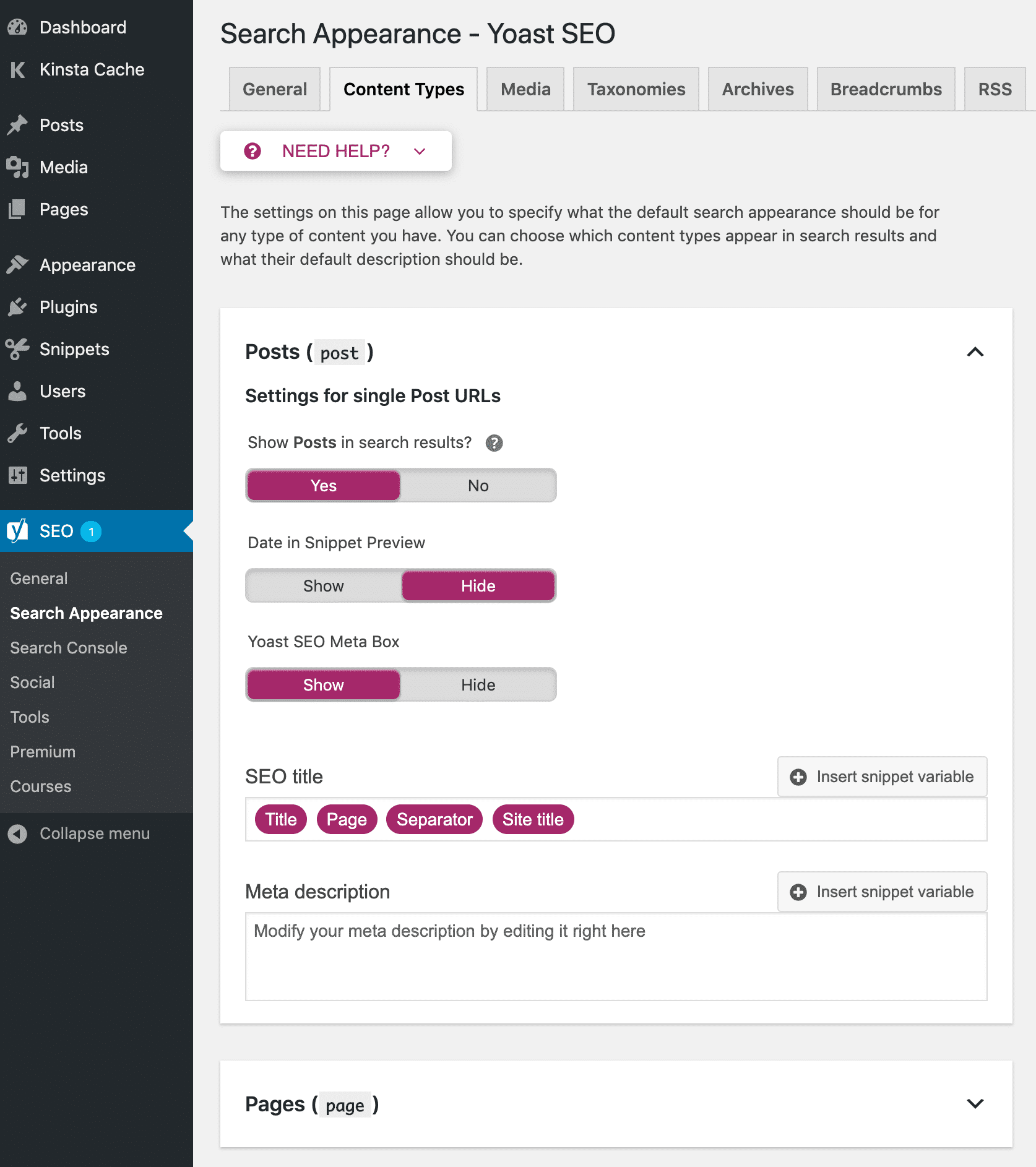 Yoast SEO Content types