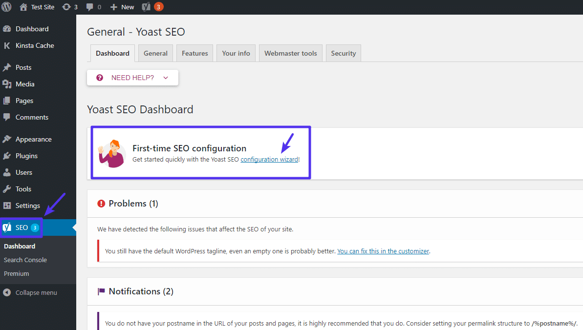 How to access Yoast SEO configuration wizard