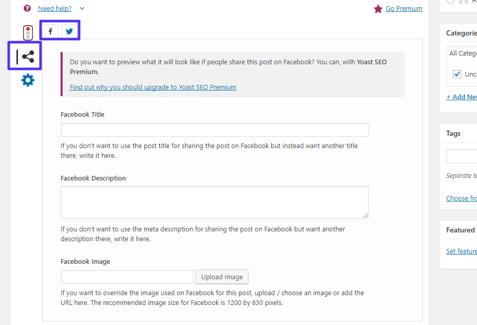 Yoast SEO社交媒體設置為個別內容