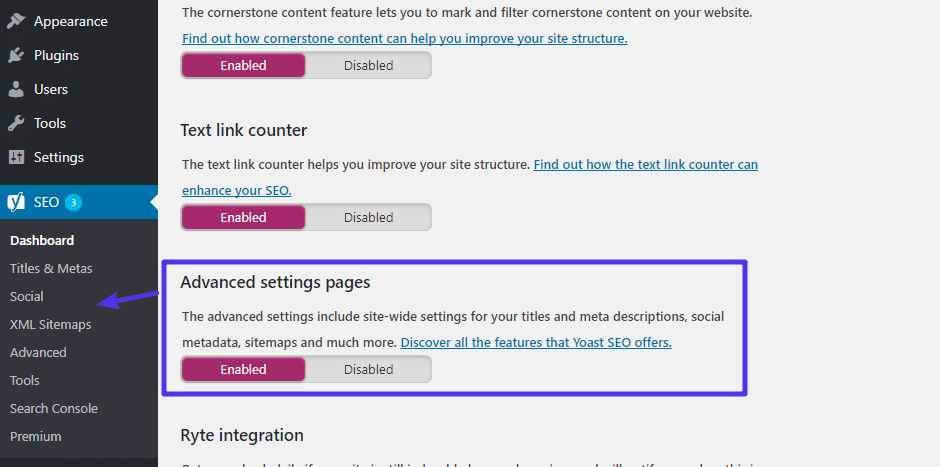 How to enable Yoast SEO advanced settings pages