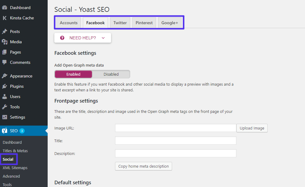 Yoast SEO先進的社交媒體設置