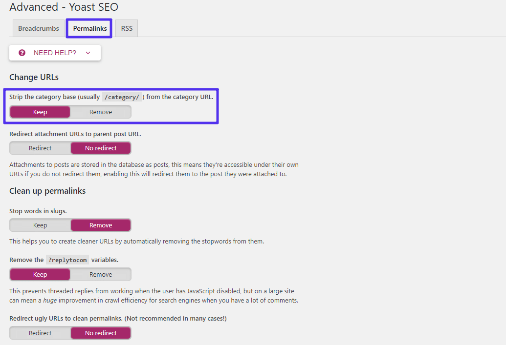 Yoast SEO高級固定鏈接設置