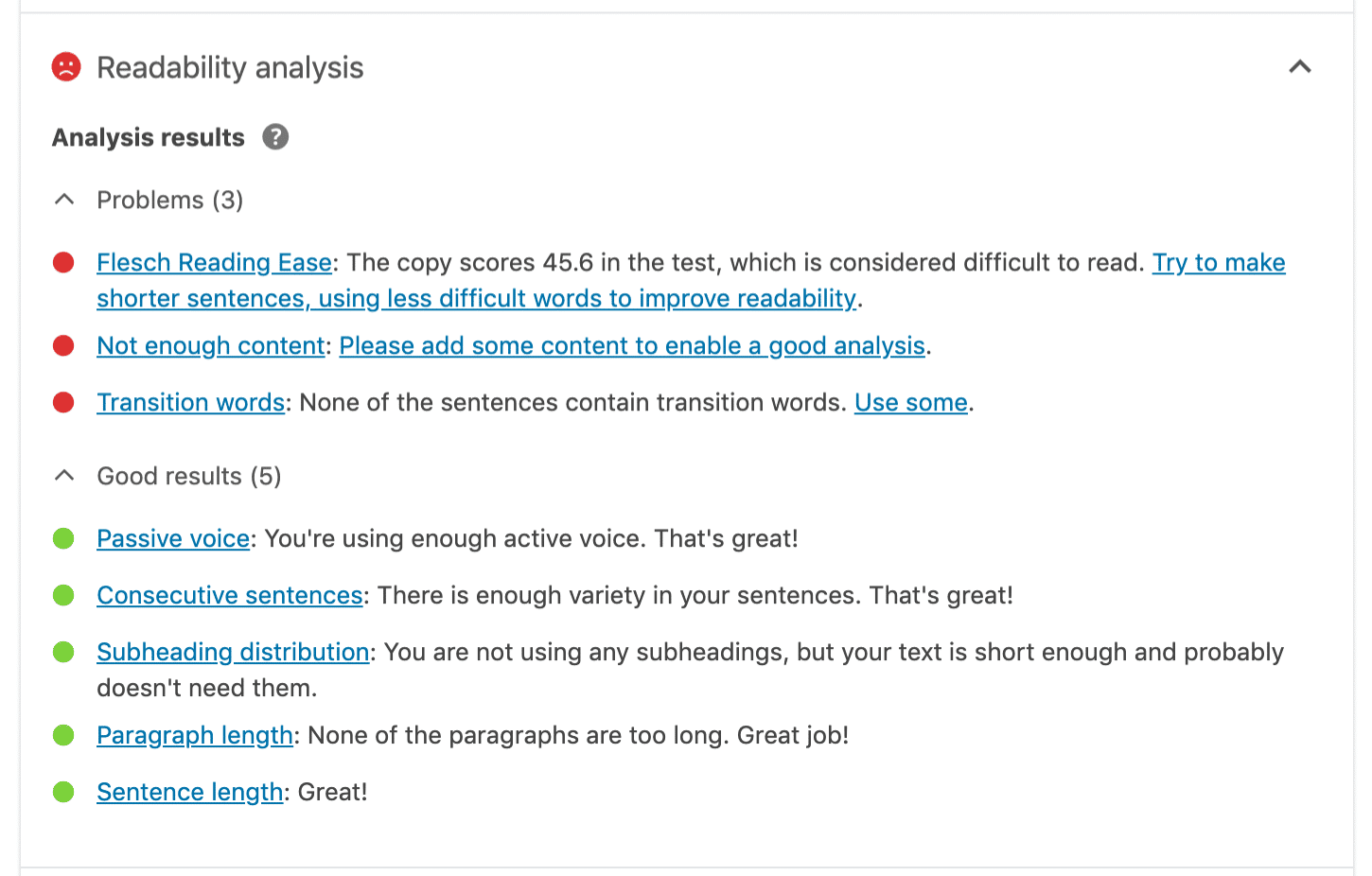 Yoast SEO Readability analysis