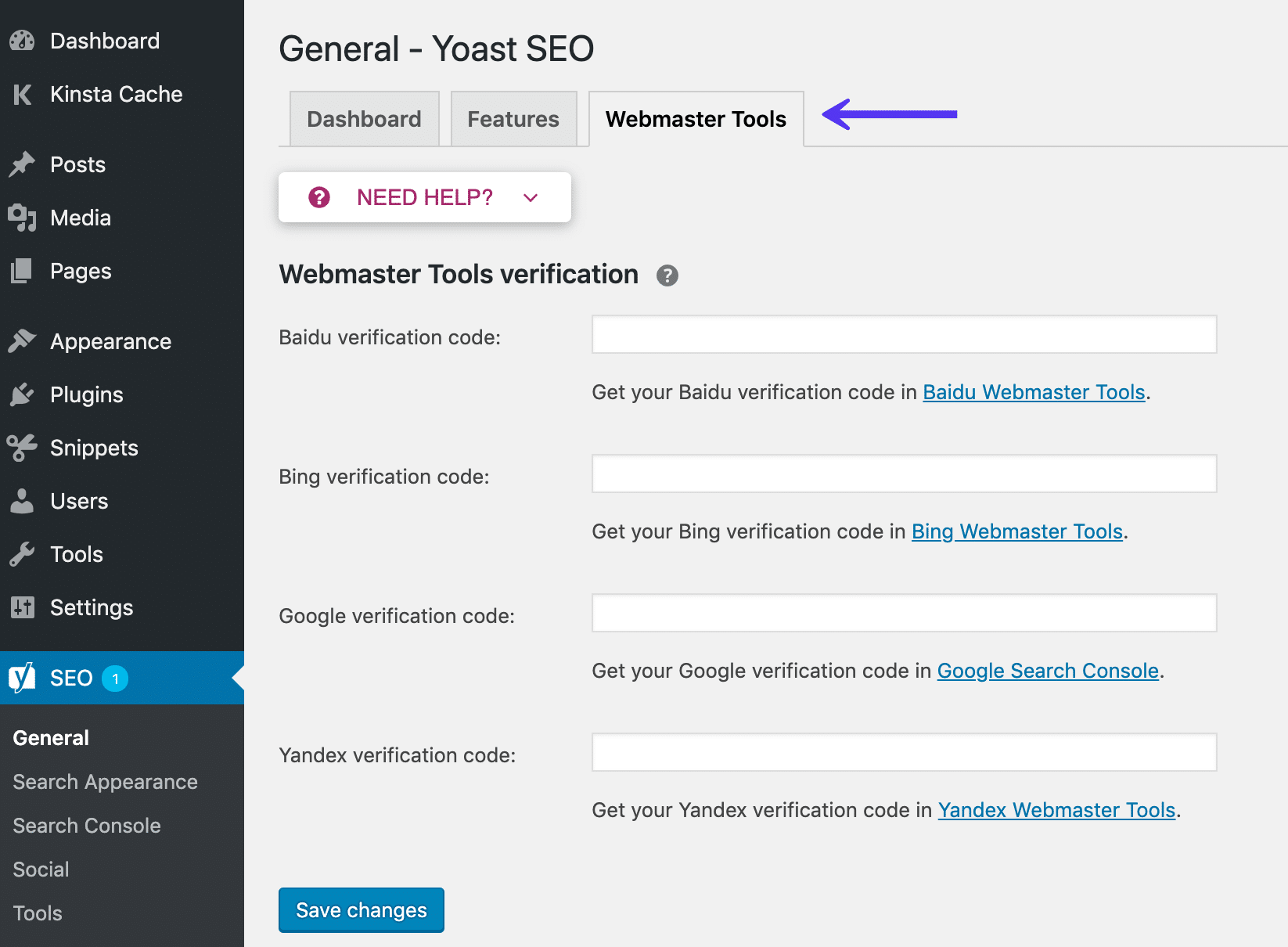 Yoast SEO Webmaster tools
