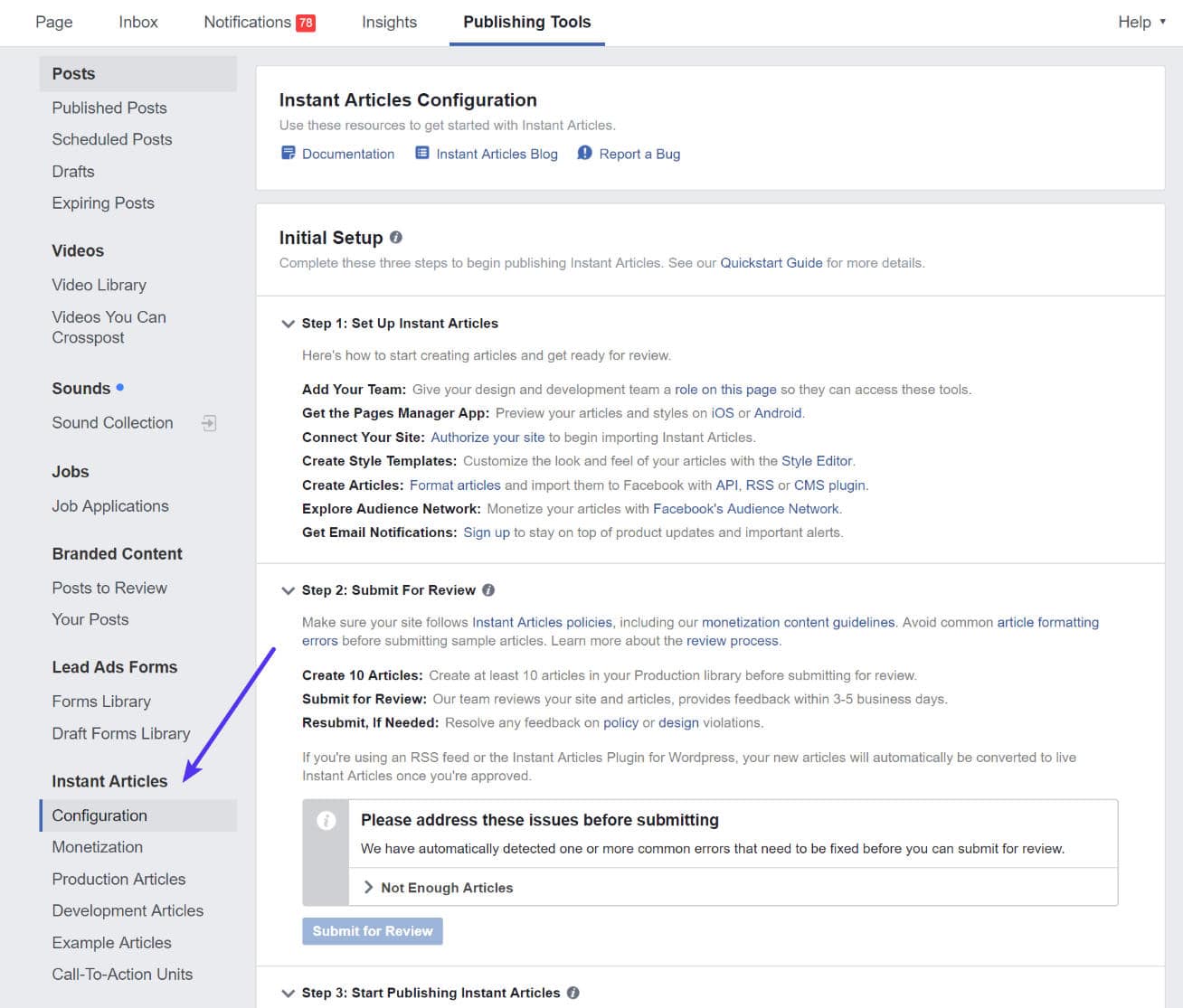 Facebook Instant Articles publishing tools