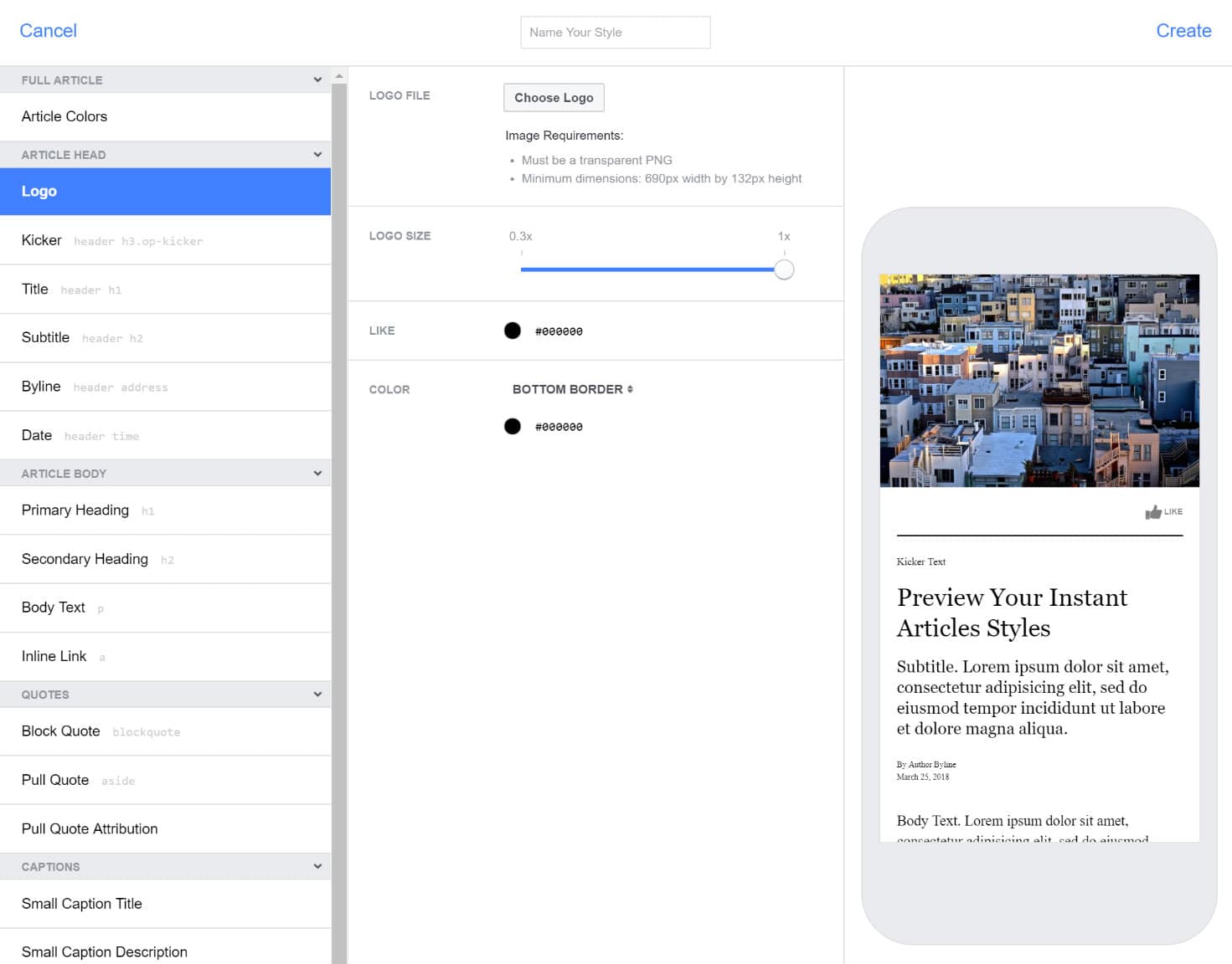 Facebook Instant Articles style editor