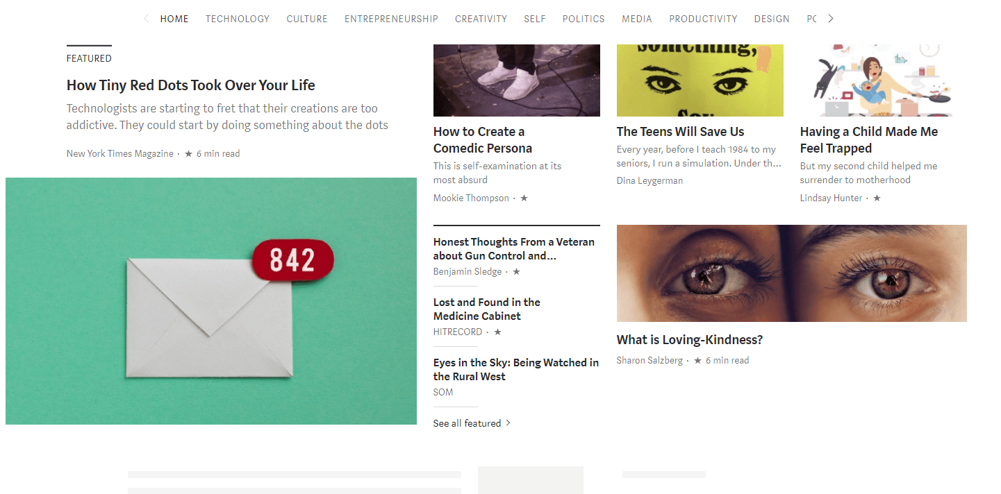 The Medium homepage