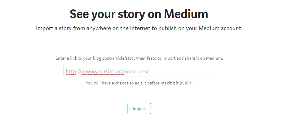 Strumento di importazione su Medium