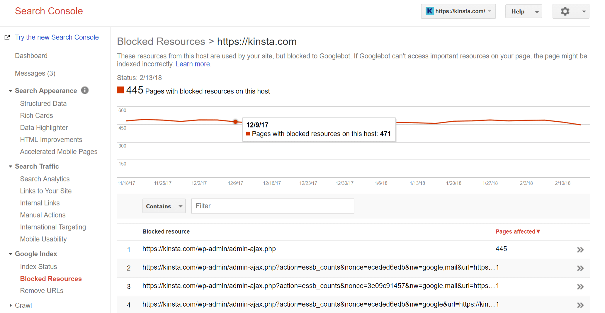 Pages with blocked resources on this host