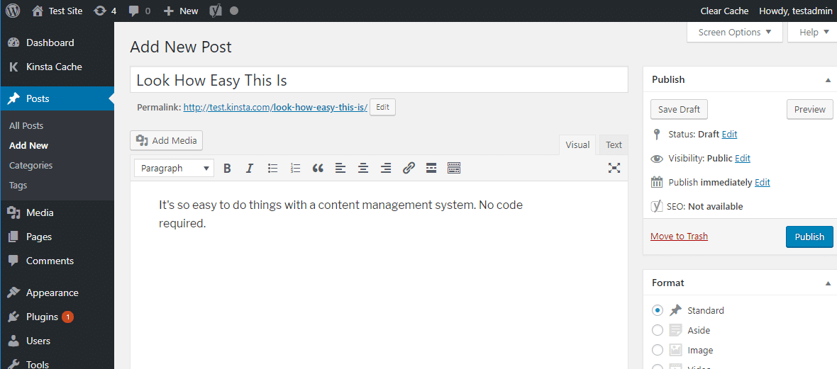 An image showing interface of a CMS called WordPress