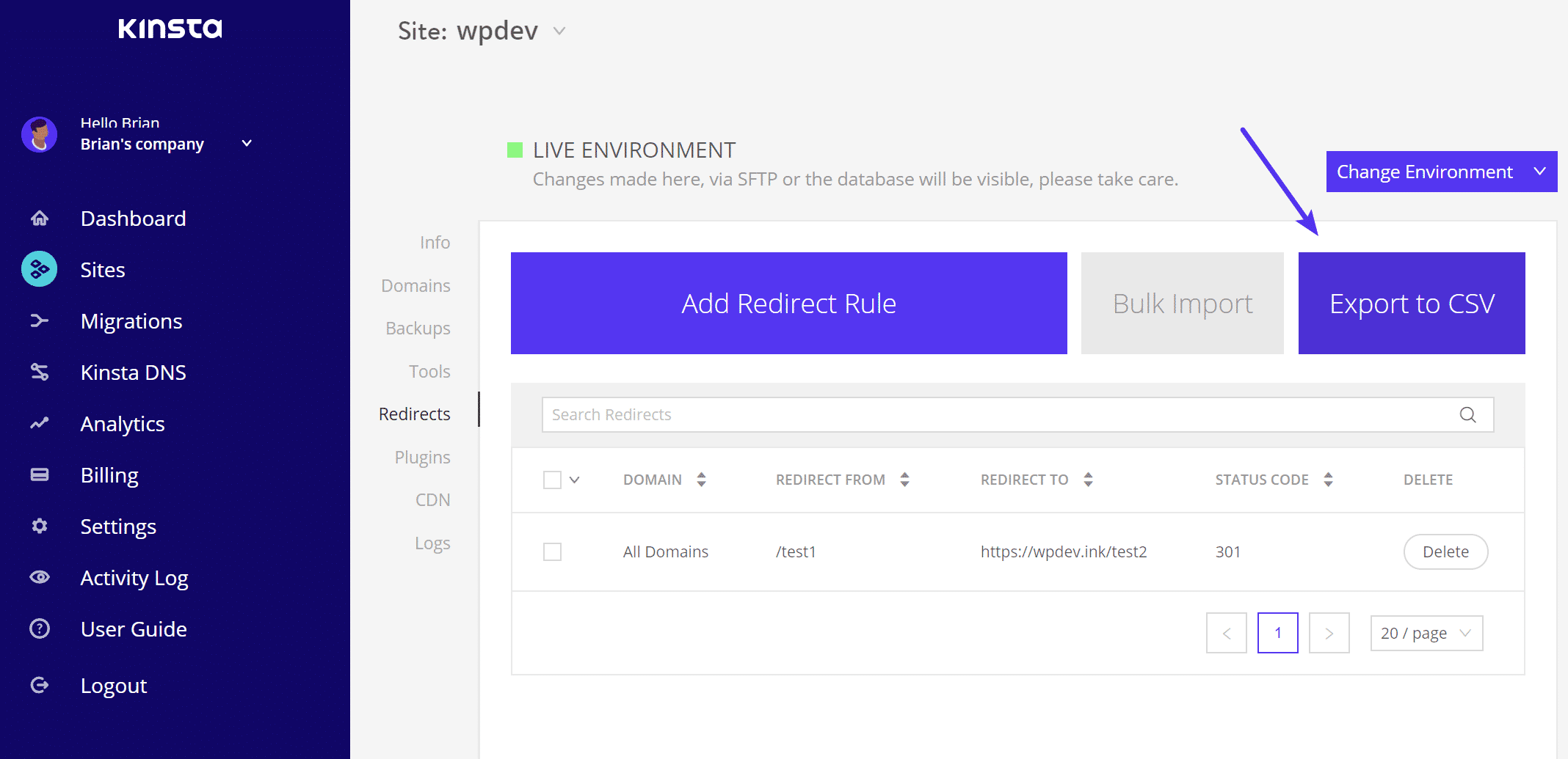 Export redirects to CSV