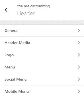 Header Customizer settings