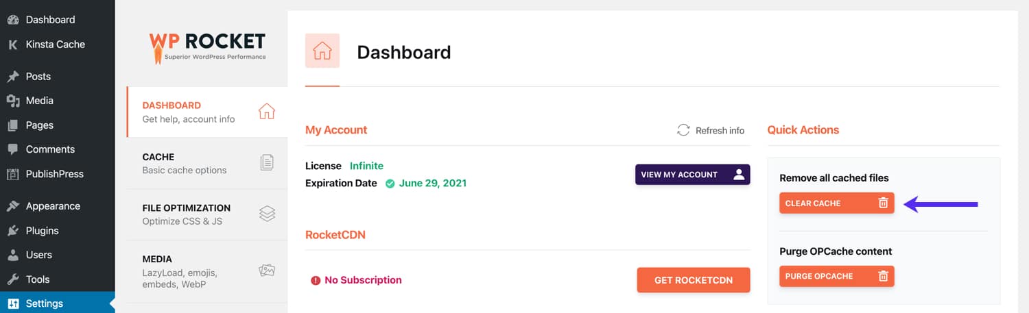 Clear cache in WP Rocket.