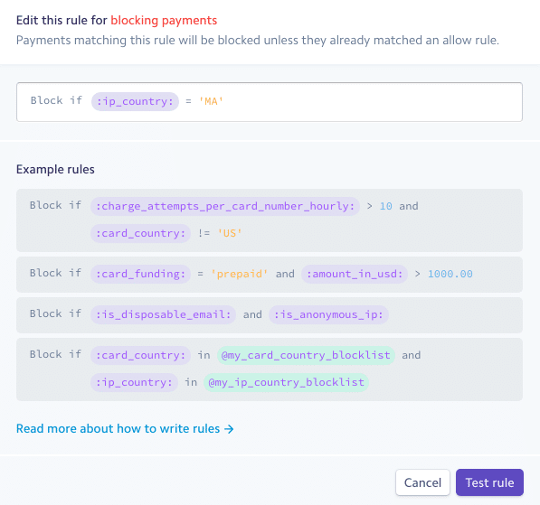 Block country in Stripe Radar