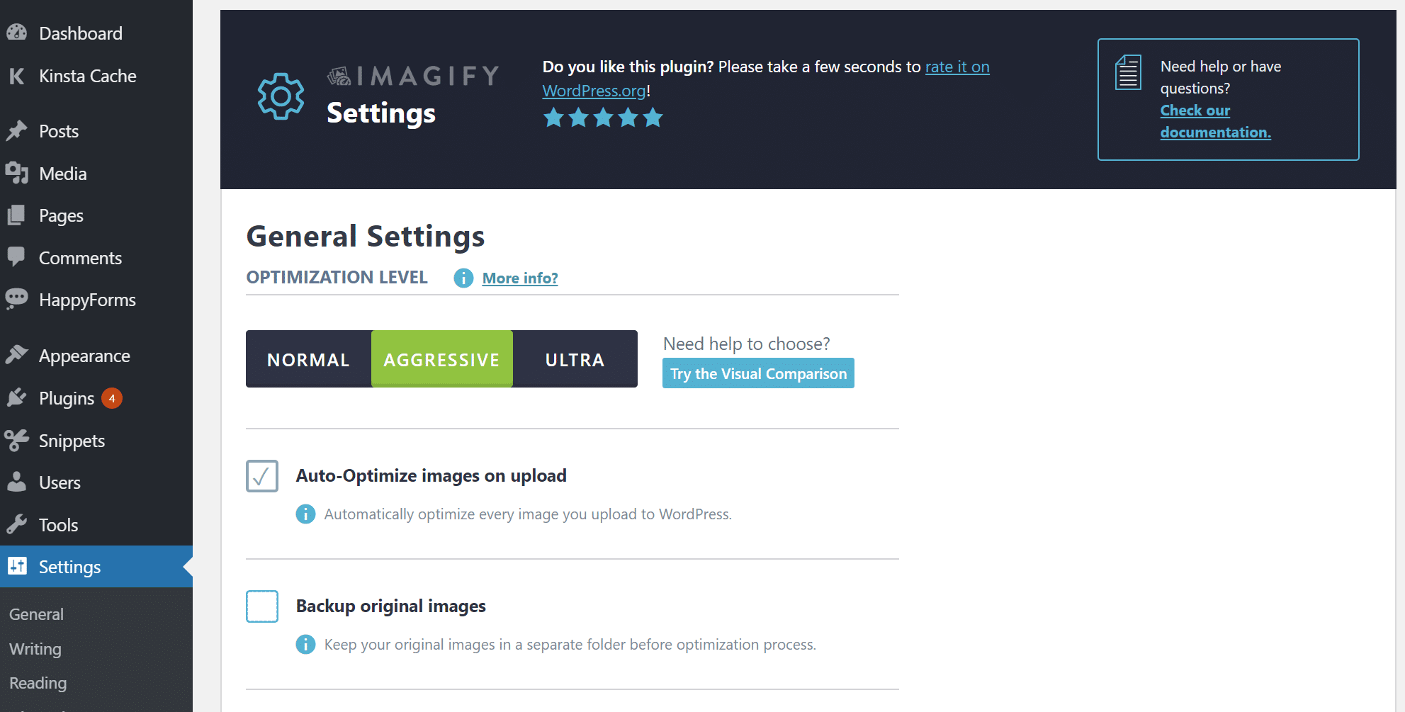 Imagify settings