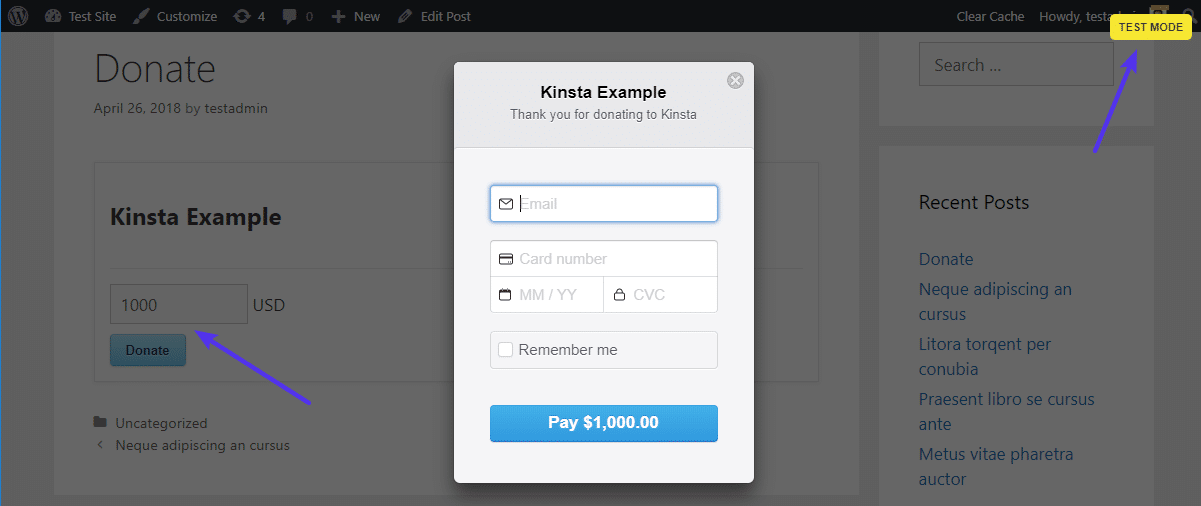 Example of Stripe donate button