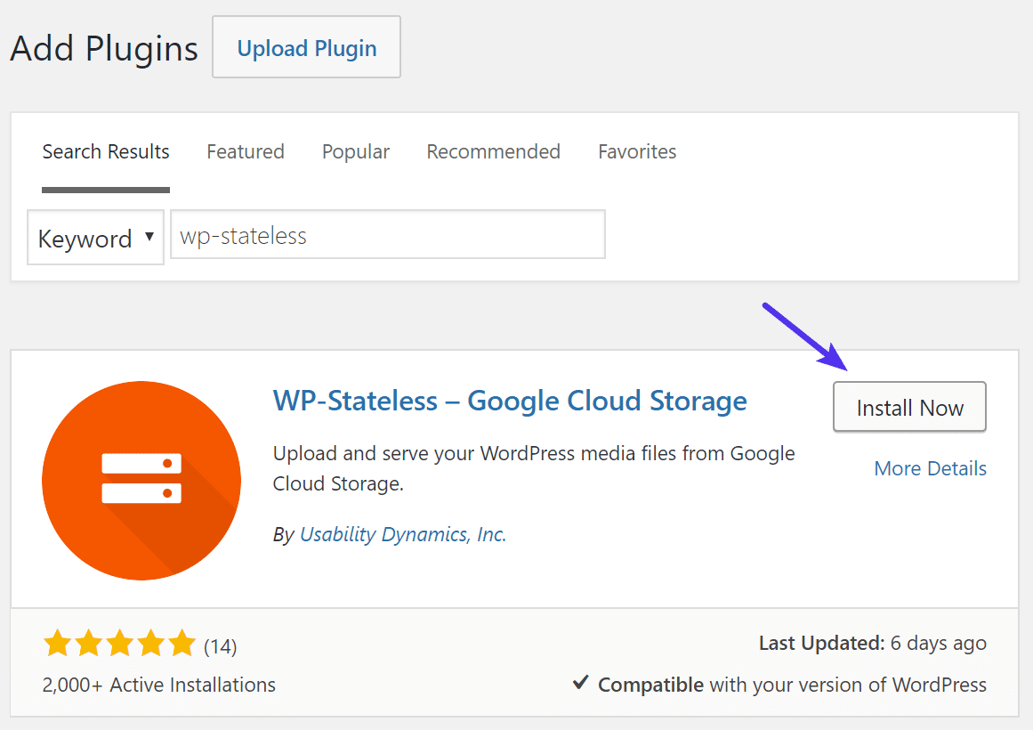 Install WP-Stateless WordPress plugin