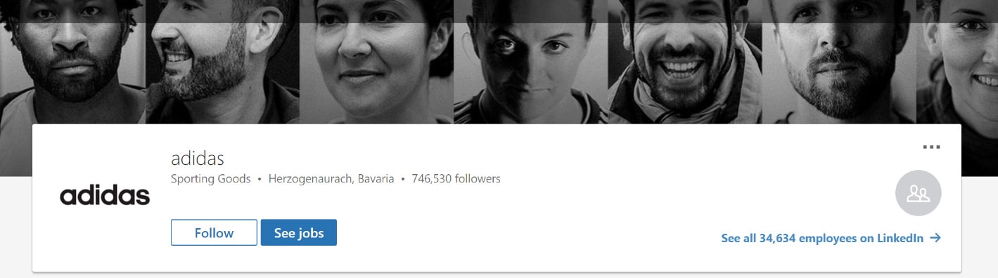 Esempio di foto di copertina di Adidas LinkedIn 