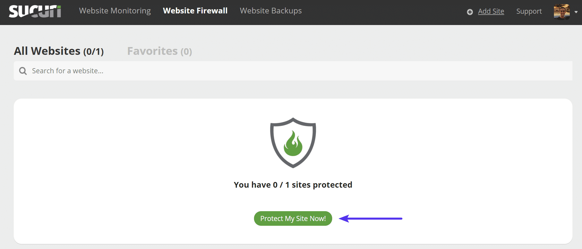 「Protect My Site Now!」をクリック