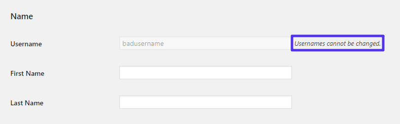 Impossibile cambiare il nome utente in wordpress