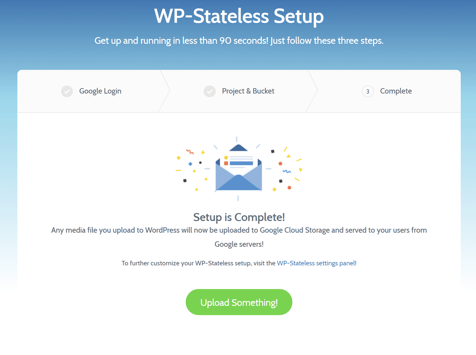 WP-Statelessのセットアップ完了画面