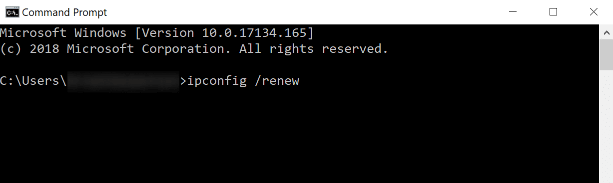 command prompt containing ipconfig /renew