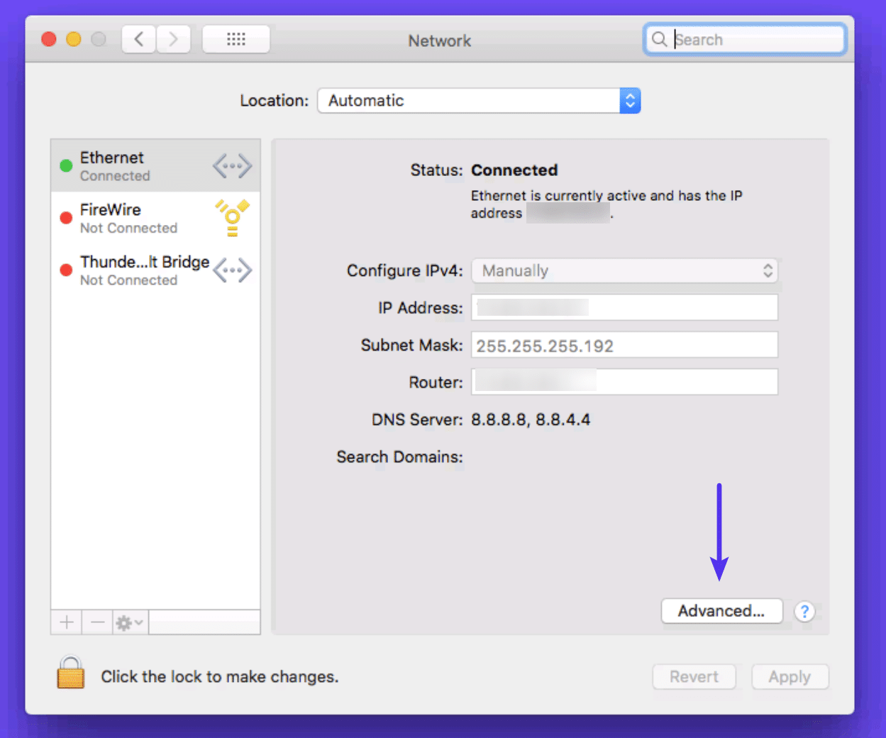 Mac network advanced menu