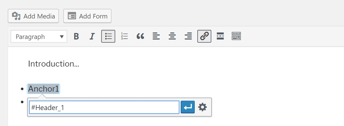 adding anchor links in wordpress