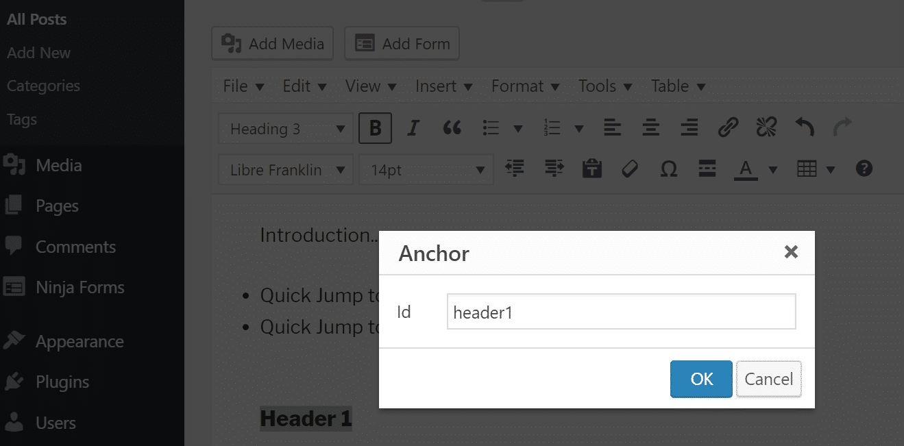 adding anchor links in wordpress