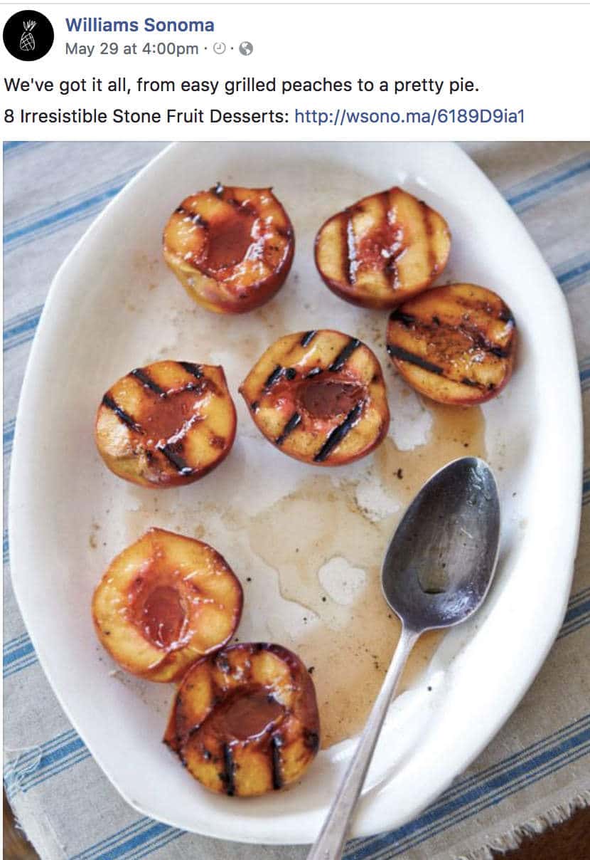 Post della pagina Facebook di William Sonoma su 8 irresistibili dessert di frutta con nocciolo