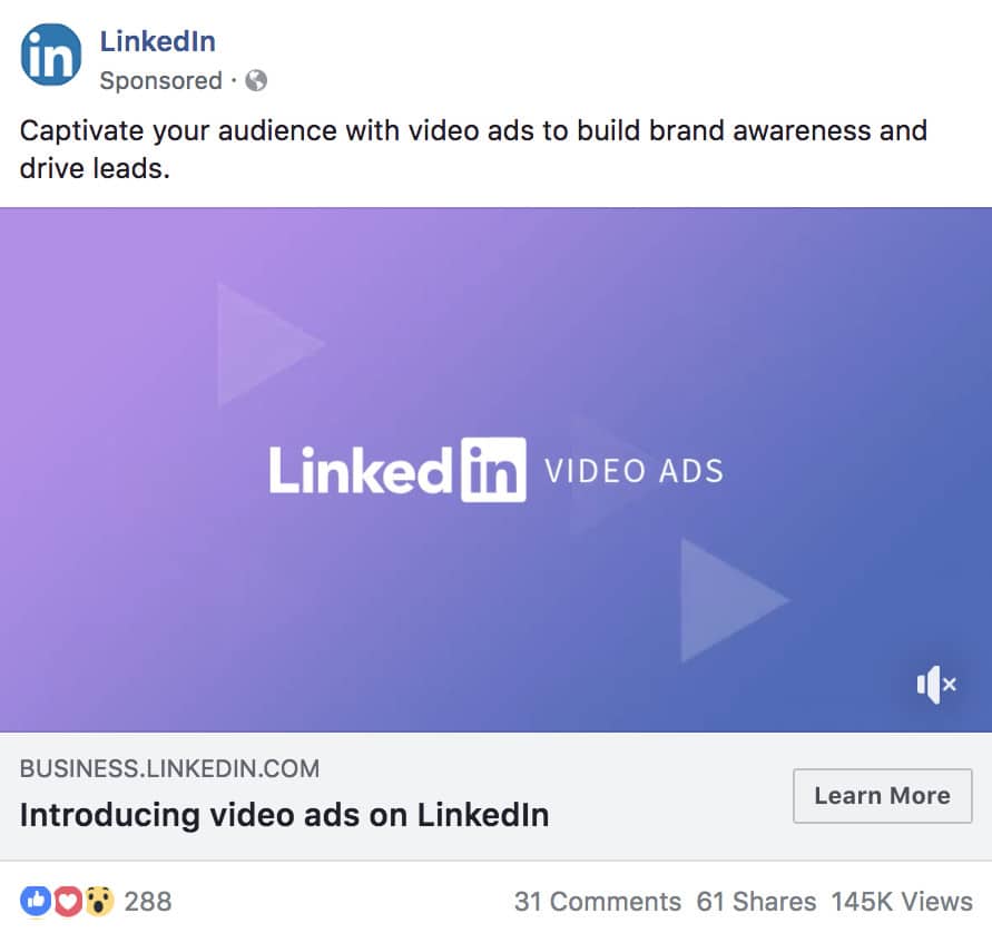 Esempio di annuncio video dalla pagina Facebook di LinkedIn