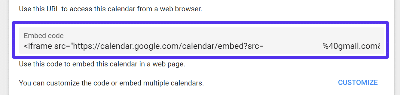 Google calendar embed