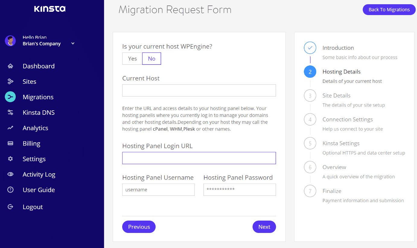 Hosting details other option