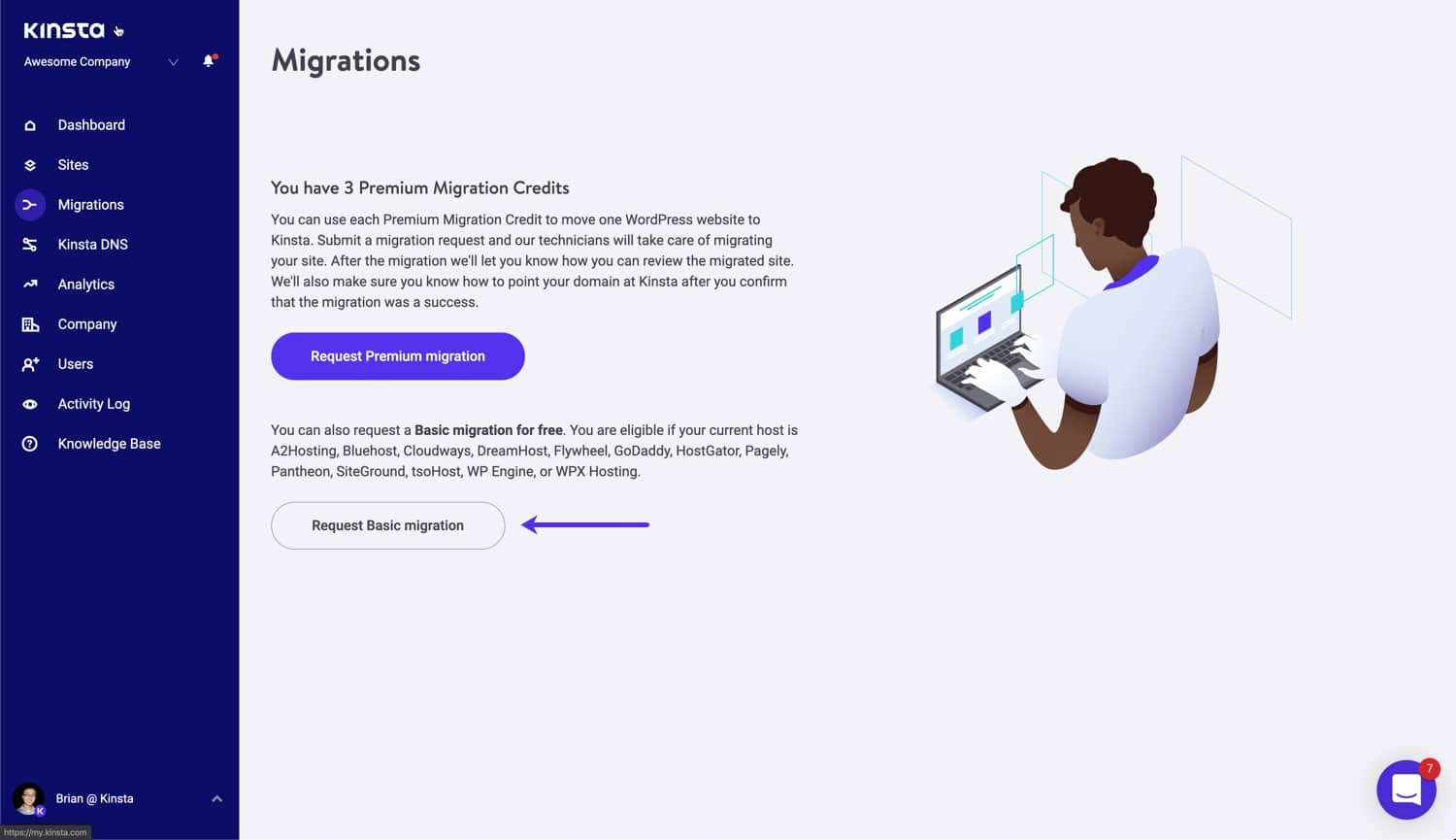WordPress-Migration Basis-Migration anfordern.