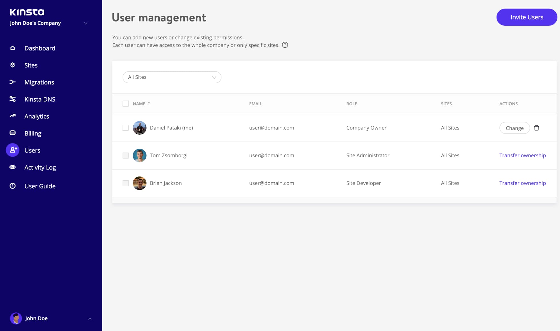 MyKinsta multiuser
