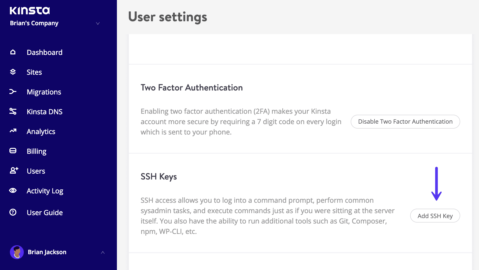 MyKinsta SSH keys