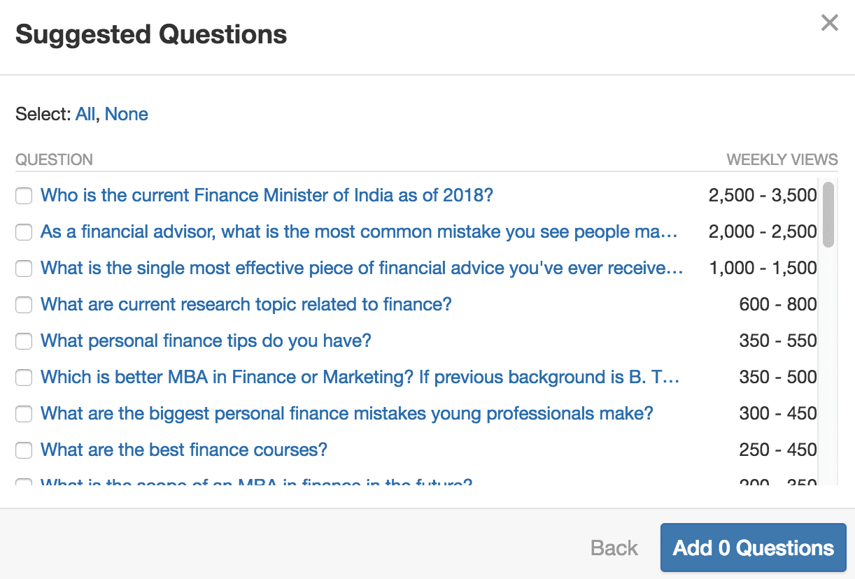 Quora sugeriu perguntas