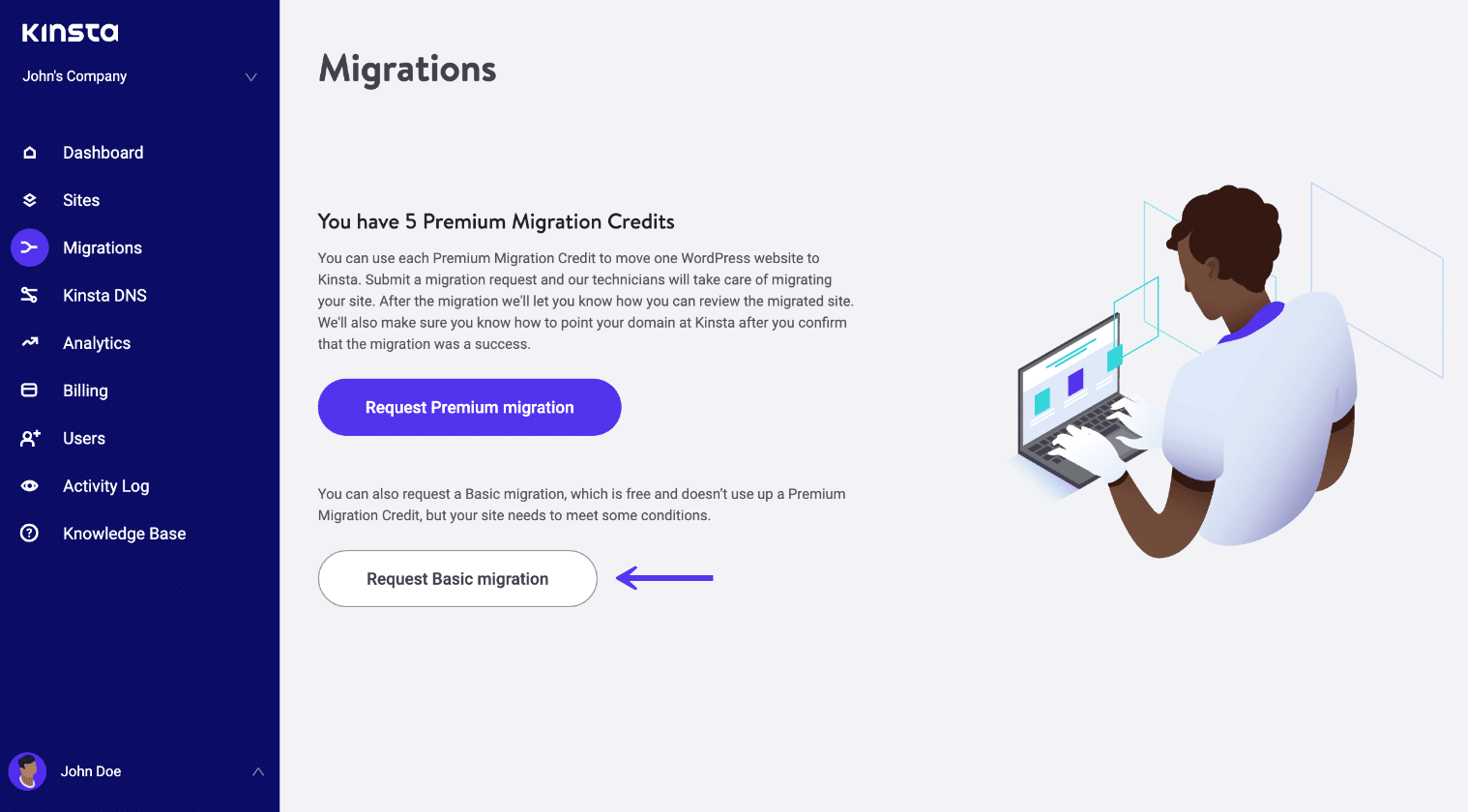Request basic WordPress migration